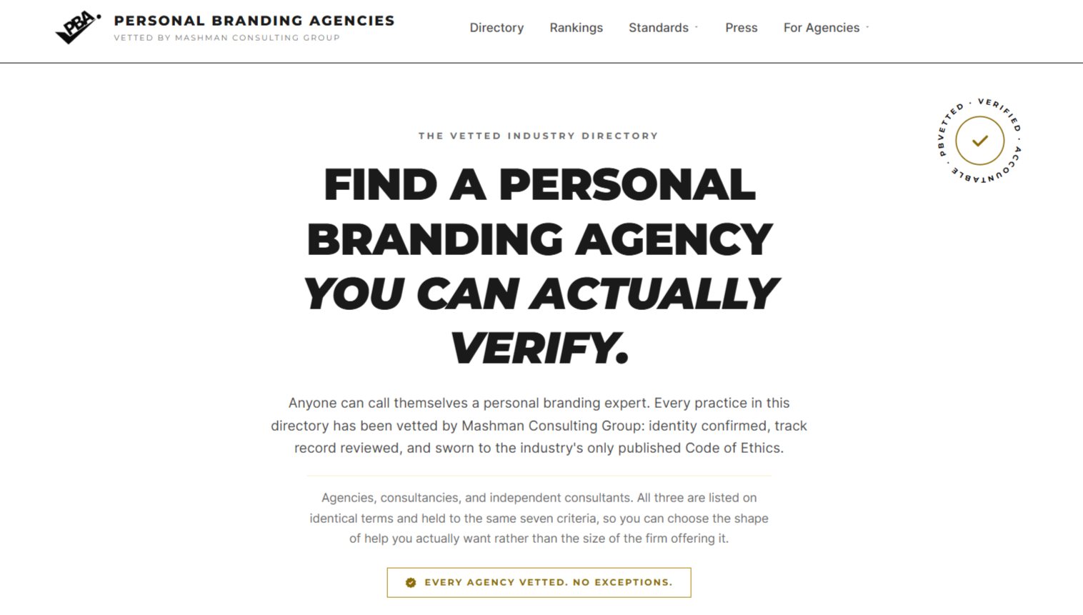Personal Branding Agencies homepage: Find a Personal Branding Agency You Can Actually Verify